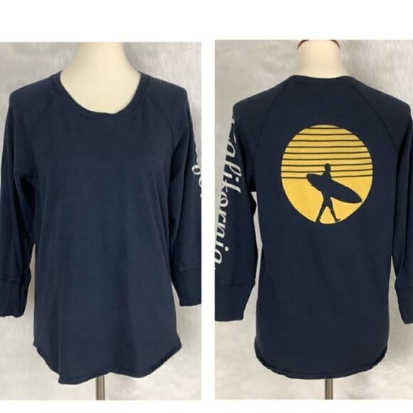 Standard James Perse Top 2 US M California Surfer Graphic Blue 3/4 Sleeve Tee - Picture 1 of 10